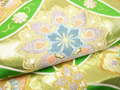 平和屋着物●唐織・西陣の老舗・名門・藤原織物　六通柄袋帯　七宝花文　本金箔　正絹　逸品　CABG6029hy