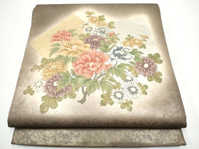 平和屋着物●友禅師・京の名工・伝統工芸士・樽本伊勢蔵 　太鼓柄袋帯　色紙重ね草花文　金銀彩　正絹　逸品　CABG6035hy
