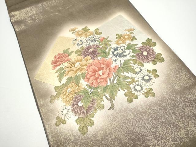 平和屋着物●友禅師・京の名工・伝統工芸士・樽本伊勢蔵 　太鼓柄袋帯　色紙重ね草花文　金銀彩　正絹　逸品　CABG6035hy