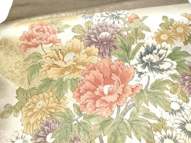 平和屋着物●友禅師・京の名工・伝統工芸士・樽本伊勢蔵 　太鼓柄袋帯　色紙重ね草花文　金銀彩　正絹　逸品　CABG6035hy