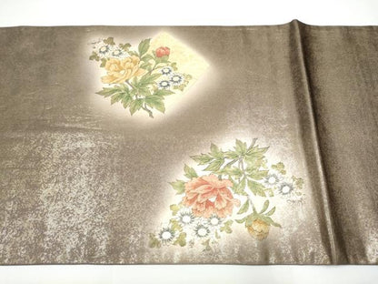 平和屋着物●友禅師・京の名工・伝統工芸士・樽本伊勢蔵 　太鼓柄袋帯　色紙重ね草花文　金銀彩　正絹　逸品　CABG6035hy