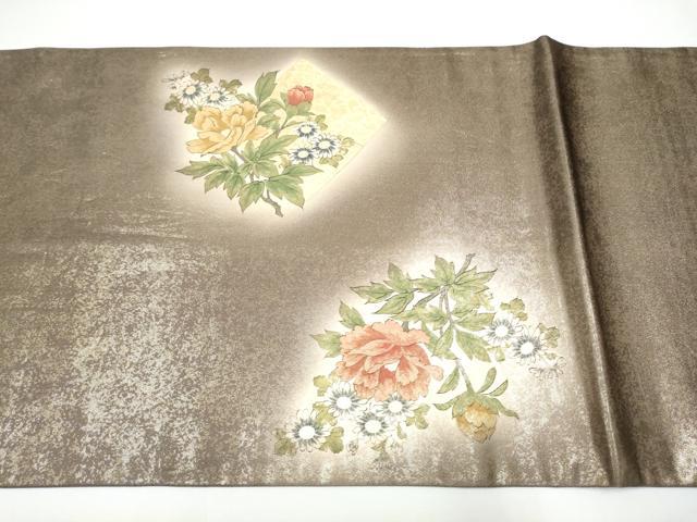 平和屋着物●友禅師・京の名工・伝統工芸士・樽本伊勢蔵 　太鼓柄袋帯　色紙重ね草花文　金銀彩　正絹　逸品　CABG6035hy