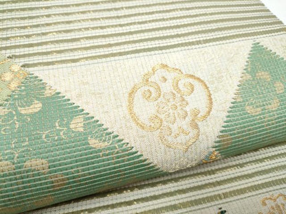 平和屋着物●両面　六通柄袋帯　草木染倭紙　古錦文竜　金糸　正絹　逸品　CABG6036hy