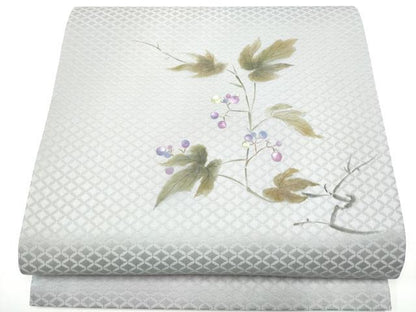 平和屋着物●太鼓柄袋帯　手描き　枝花文　正絹　逸品　CABG6038hy