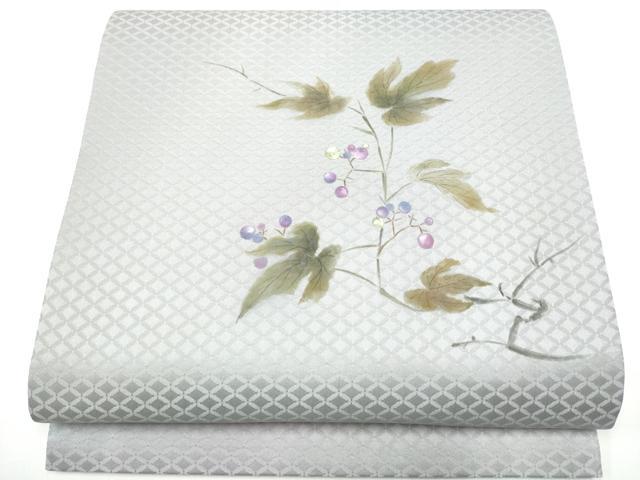平和屋着物●太鼓柄袋帯　手描き　枝花文　正絹　逸品　CABG6038hy