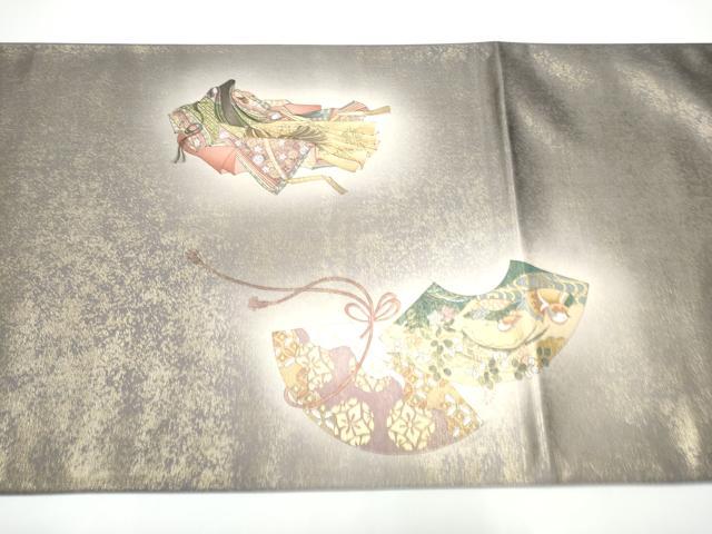 平和屋着物●友禅師・京の名工・伝統工芸士・樽本伊勢蔵 　太鼓柄袋帯　楽器草花文　金銀彩　正絹　逸品　CABG6045hy
