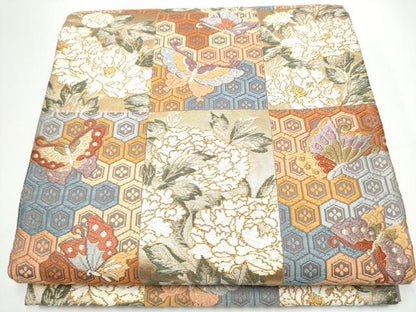 平和屋着物●六通柄袋帯　唐織　花鳥文　金糸　正絹　逸品　CABG6050hy