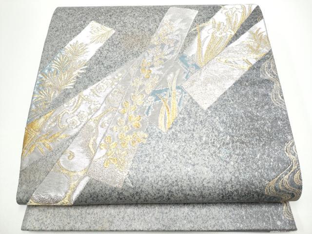 平和屋着物●六通柄袋帯　短冊草花文　金銀糸　正絹　逸品　CABG6056hy