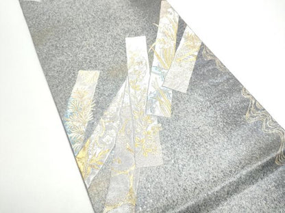 平和屋着物●六通柄袋帯　短冊草花文　金銀糸　正絹　逸品　CABG6056hy
