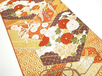 平和屋着物●西陣　河合美術織物謹製　六通柄袋帯　唐織　文箱花文　金糸　正絹　逸品　CABG6058hy