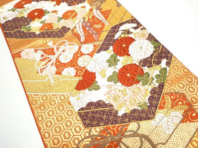 平和屋着物●西陣　河合美術織物謹製　六通柄袋帯　唐織　文箱花文　金糸　正絹　逸品　CABG6058hy