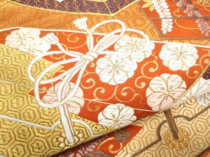 平和屋着物●西陣　河合美術織物謹製　六通柄袋帯　唐織　文箱花文　金糸　正絹　逸品　CABG6058hy