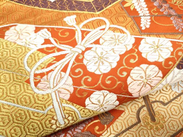 平和屋着物●西陣　河合美術織物謹製　六通柄袋帯　唐織　文箱花文　金糸　正絹　逸品　CABG6058hy