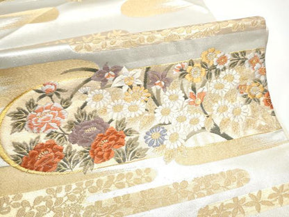 平和屋着物●田中工芸織物 祥園謹製　六通柄袋帯　エ霞草花文　金糸　銀座おゝぎ屋扱い　正絹　逸品　CABG6064hy