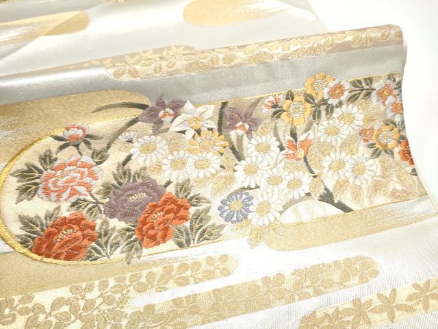 平和屋着物●田中工芸織物 祥園謹製　六通柄袋帯　エ霞草花文　金糸　銀座おゝぎ屋扱い　正絹　逸品　CABG6064hy