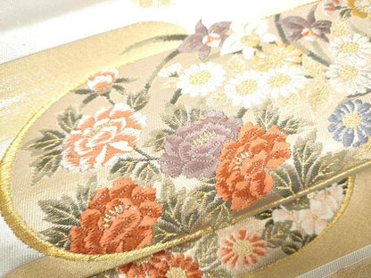 平和屋着物●田中工芸織物 祥園謹製　六通柄袋帯　エ霞草花文　金糸　銀座おゝぎ屋扱い　正絹　逸品　CABG6064hy
