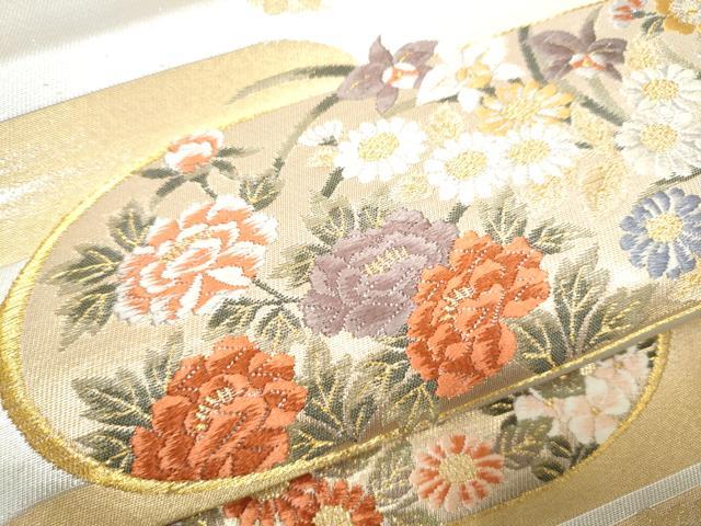 平和屋着物●田中工芸織物 祥園謹製　六通柄袋帯　エ霞草花文　金糸　銀座おゝぎ屋扱い　正絹　逸品　CABG6064hy
