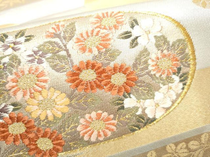 平和屋着物●田中工芸織物 祥園謹製　六通柄袋帯　エ霞草花文　金糸　銀座おゝぎ屋扱い　正絹　逸品　CABG6064hy
