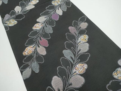 平和屋着物●こむさでもーど・COMME CA DU MODE　六通柄　京袋帯　枝葉文　黒地　正絹　逸品　CABG6065hy