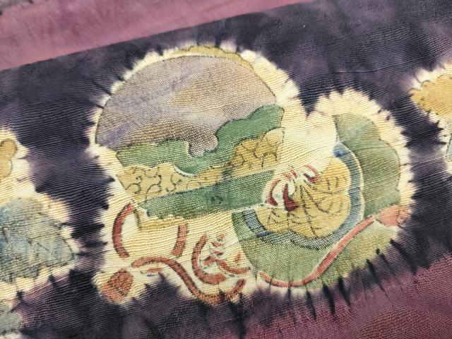 平和屋着物●六通柄袋帯　紬地　絞り　横段草花文　正絹　逸品　CABG6066hy