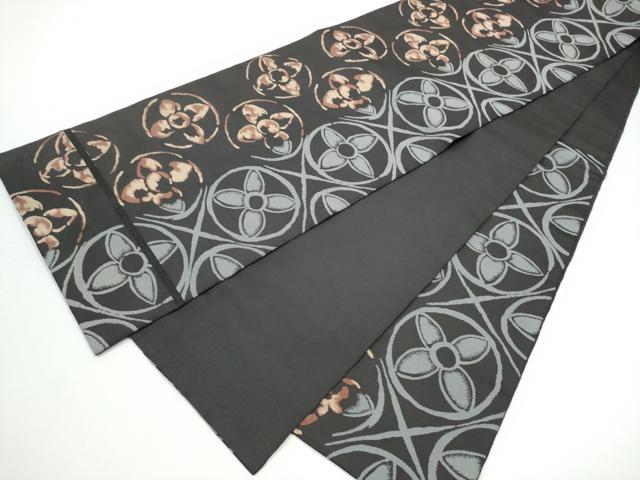 平和屋着物●西陣　六通柄　本袋帯　花丸文　黒地　正絹　逸品　CABG6070hy