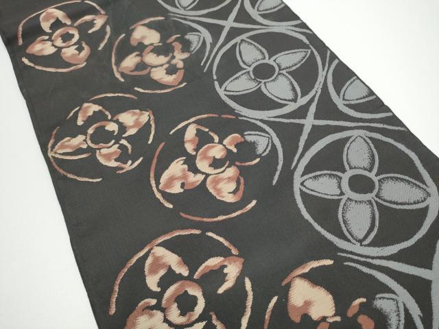 平和屋着物●西陣　六通柄　本袋帯　花丸文　黒地　正絹　逸品　CABG6070hy