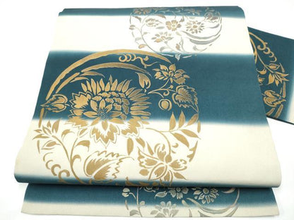 平和屋着物●九寸名古屋帯　手描き　草花丸文　金彩　正絹　逸品　CABG6083hy