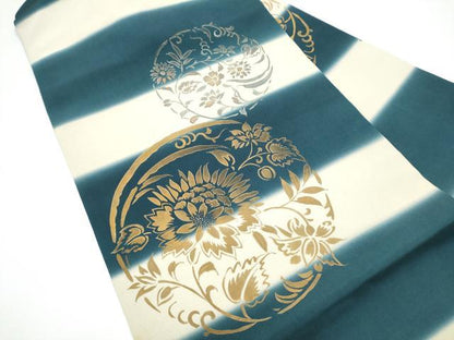 平和屋着物●九寸名古屋帯　手描き　草花丸文　金彩　正絹　逸品　CABG6083hy