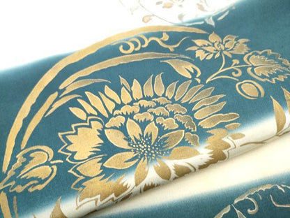 平和屋着物●九寸名古屋帯　手描き　草花丸文　金彩　正絹　逸品　CABG6083hy
