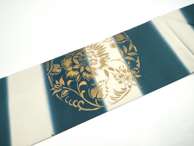 平和屋着物●九寸名古屋帯　手描き　草花丸文　金彩　正絹　逸品　CABG6083hy
