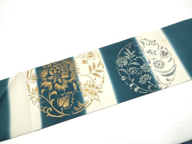 平和屋着物●九寸名古屋帯　手描き　草花丸文　金彩　正絹　逸品　CABG6083hy