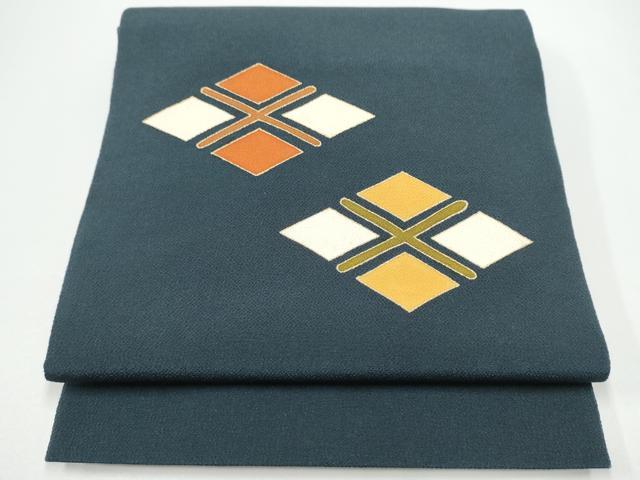 平和屋着物●銀座　志ま亀　九寸名古屋帯　菱文　金彩　鬼しぼ縮緬　正絹　逸品　CABG6086hy 平和屋着物○銀座 志ま亀 九寸名古屋帯 菱文 金彩 鬼