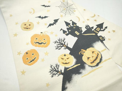 平和屋着物●九寸名古屋帯　ハロウィン　カボチャ　クモの巣　コウモリ　正絹　逸品　CABG6087hy