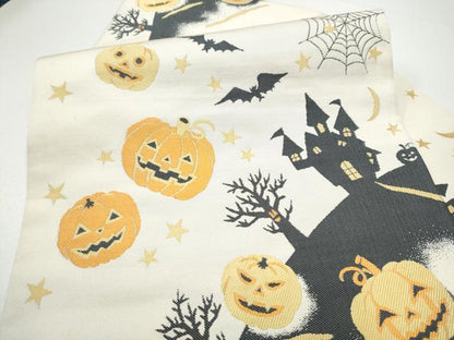 平和屋着物●九寸名古屋帯　ハロウィン　カボチャ　クモの巣　コウモリ　正絹　逸品　CABG6087hy