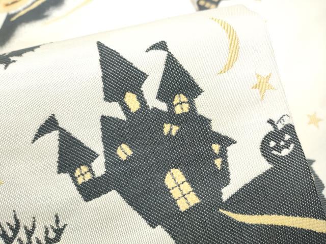 平和屋着物●九寸名古屋帯　ハロウィン　カボチャ　クモの巣　コウモリ　正絹　逸品　CABG6087hy 平和屋着物○九寸名古屋帯 ハロウィン カボチャ クモの巣 コウモリ
