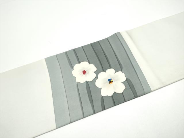 平和屋着物●塩瀬　九寸名古屋帯　作家物　ろうけつ染　舞花文　正絹　逸品　CABG6088hy