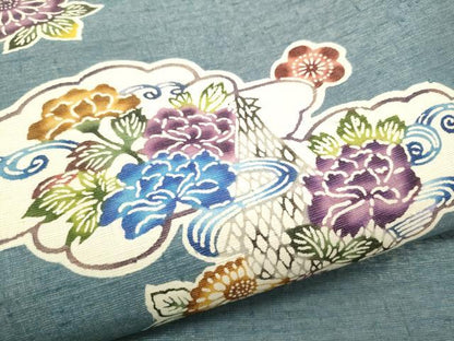 平和屋着物●九寸名古屋帯　型染め　紬地　雲重ね花文　金通し地　正絹　逸品　CABG6091hy