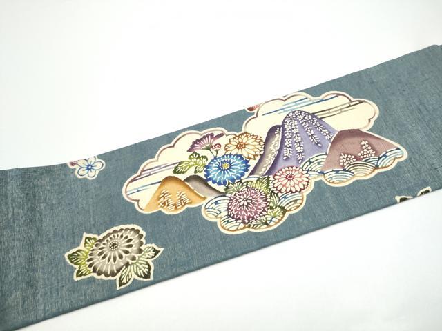 平和屋着物●九寸名古屋帯　型染め　紬地　雲重ね花文　金通し地　正絹　逸品　CABG6091hy