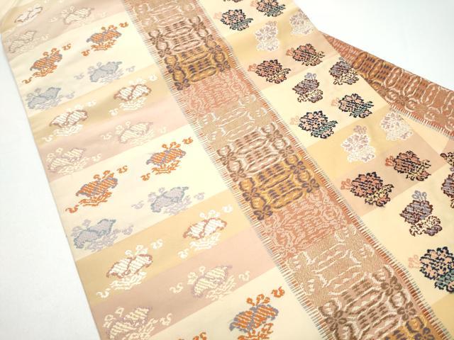 平和屋着物●九寸名古屋帯　唐織　草花文　正絹　逸品　CABG6096hy