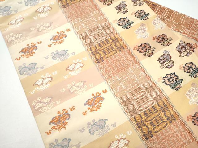 平和屋着物●九寸名古屋帯　唐織　草花文　正絹　逸品　CABG6096hy