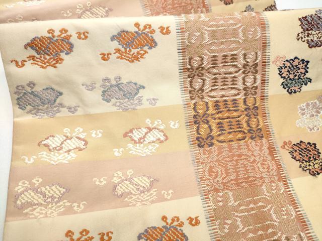 平和屋着物●九寸名古屋帯　唐織　草花文　正絹　逸品　CABG6096hy