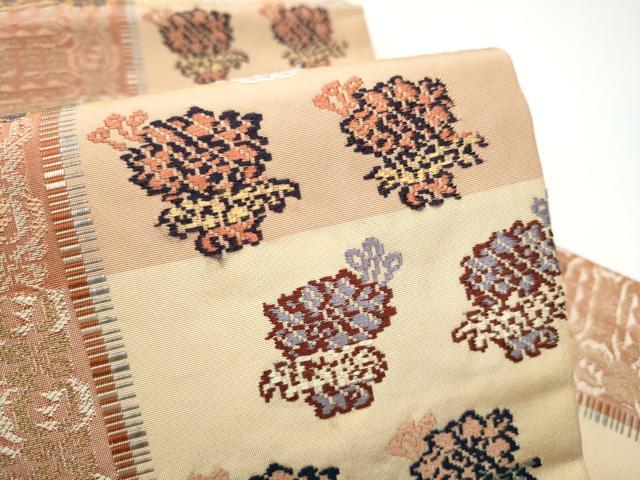 平和屋着物●九寸名古屋帯　唐織　草花文　正絹　逸品　CABG6096hy
