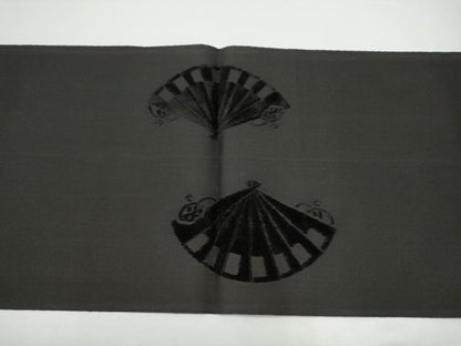 平和屋着物●八寸名古屋帯　モール織　桧扇文　黒地　正絹　逸品　CABG6104hy