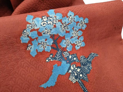 平和屋着物●宮脇綾子　九寸名古屋帯　ちくし民芸染　大根・花　草花文　正絹　逸品　CABG6105hy