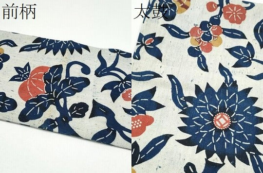 平和屋着物●浦野理一　型染　九寸名古屋帯　花唐草文　正絹　逸品　CABG6109hy