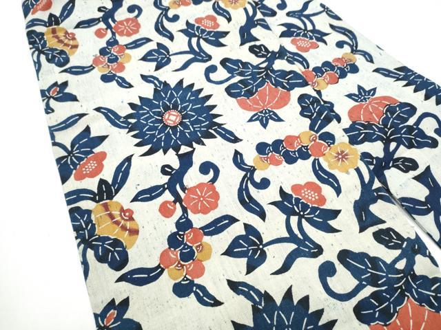 平和屋着物●浦野理一　型染　九寸名古屋帯　花唐草文　正絹　逸品　CABG6109hy