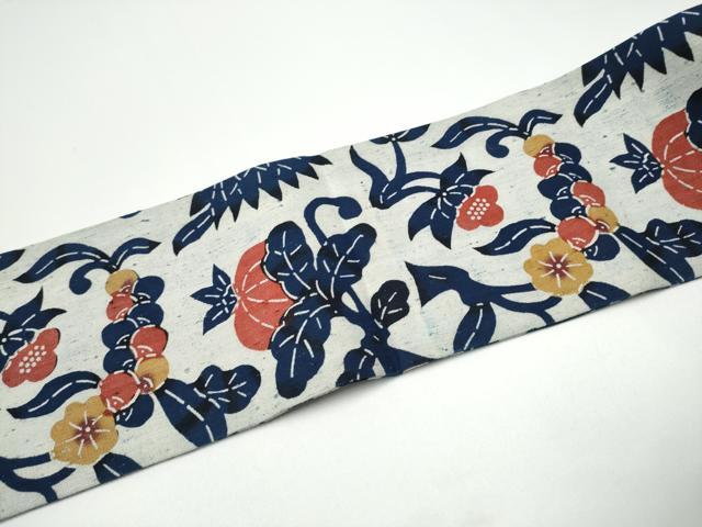 平和屋着物●浦野理一　型染　九寸名古屋帯　花唐草文　正絹　逸品　CABG6109hy