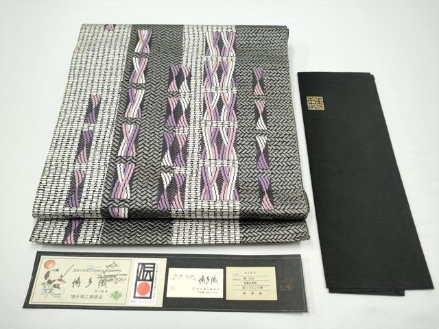 平和屋着物●1897年創業 名門岡野 本場筑前博多織 千年工房 八寸名古屋帯 幾何学文様 岡野謹製 博多金ラベル 証紙 正絹 逸品 CABG6110hy