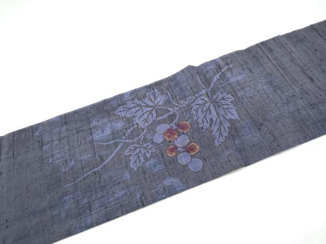 平和屋着物●九寸名古屋帯　手描き　紬地　葡萄蔦の葉文　金彩　正絹　逸品　CABG6114hy
