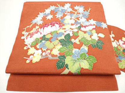 平和屋着物●本加賀友禅作家　鶴見保次　九寸名古屋帯　枝花文　鬼しぼ縮緬　正絹　逸品　CABG6116hy